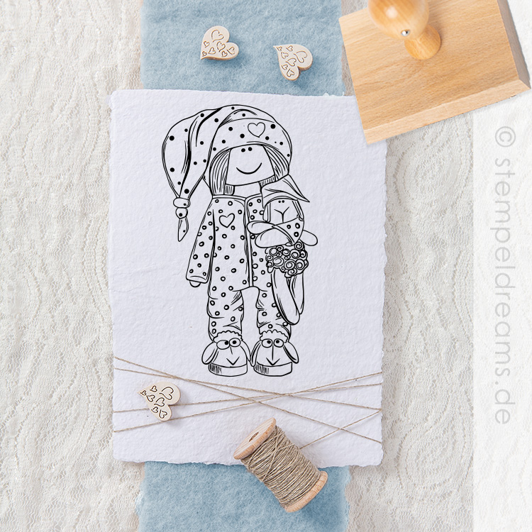 Mädchen im Schlafanzug | verspielter Stempel | Holzstempel | Motiv: 1134