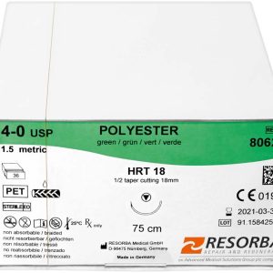 RESORBA® Polyester – Packung 36 Stück, grün, 75 cm, HRT 18, USP 4/0