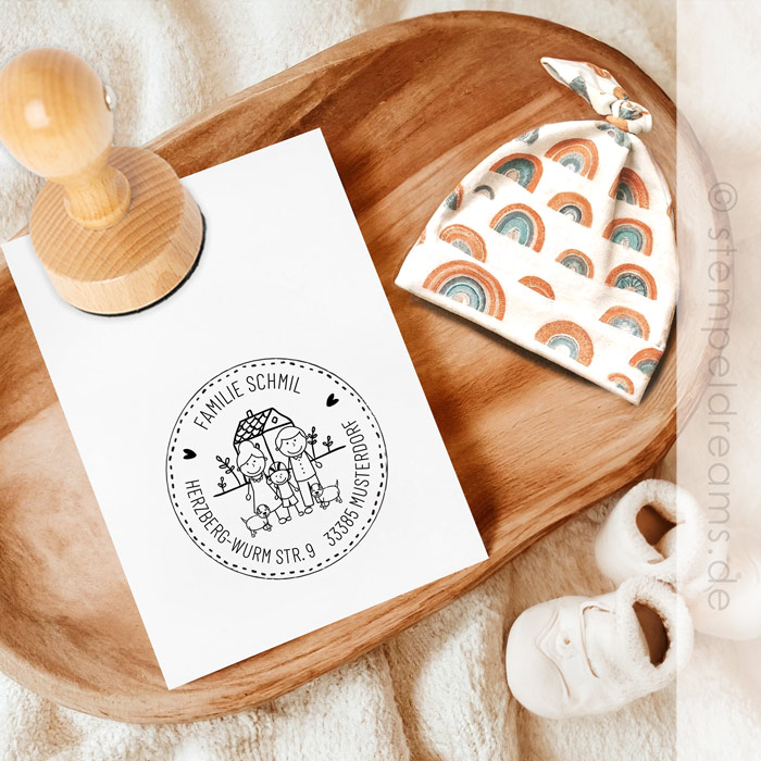Familienstempel mit Namen – Figuren – Häuschen – Adressstempel – Holzstempel personalisiert – 1380 – Bild 5