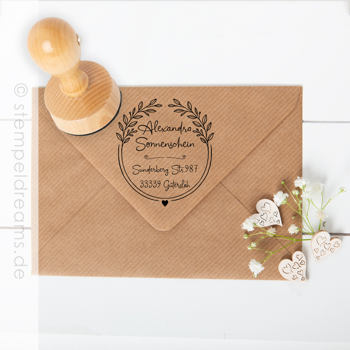 Individueller Textstempel – Naturdesign mit Herz & Zweigen – Personalisierter Holzstempel -Motiv: 1434 – Bild 4