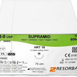 RESORBA® Supramid – Packung 36 Stück, schwarz, 75 cm, HRT 18, USP 3/0