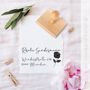 Familienstempel – Adressstempel – Rose – personalisierter Holzstempel – Motiv: 498