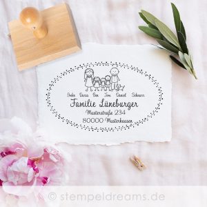 XXL – Familienstempel – Adressstempel – mit Figuren – personalisierter Holzstempel – Motiv: 525