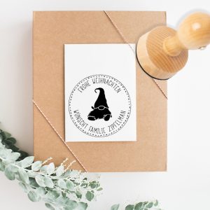 Weihnachtsstempel – mit Elf – Frohe Weihnachten – personalisierter Holzstempel – individueller Text – Motiv: 563