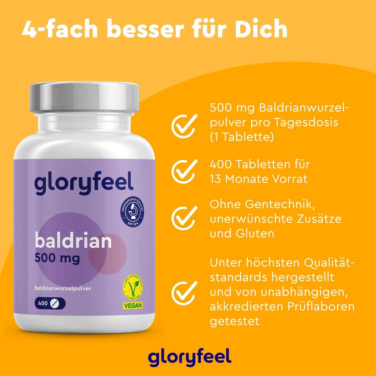 400 baldrian hochdosiert Tabletten – 500 mg Baldrianwurzelpulver – Vegan – Gloryfeel – Bild 4