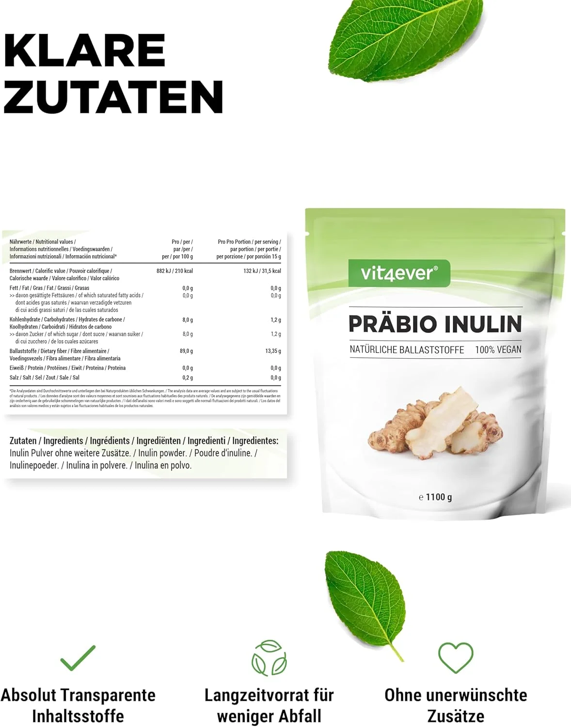 1100g Präbio Inulin Pulver – ballaststoffreich aus Chicorée-Wurzel | Vit4ever – Bild 6