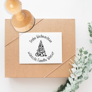 Frohe Weihnachten wünscht Familie – Stempel mit Weihnachtsbaum – Holzstempel – Weihnachtsstempel – Motiv: 752