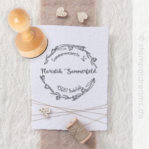Adressstempel – Firmenstempel – Floraler Kranz – Holzstempel – Motiv: 819