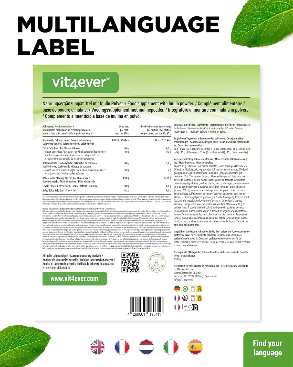 1100g Präbio Inulin Pulver – ballaststoffreich aus Chicorée-Wurzel | Vit4ever – Bild 5