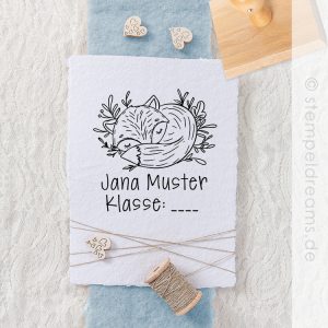 Schulstempel – Einschulungsstempel – personalisiert – Motiv Fuchs – Holzstempel Nr. 945