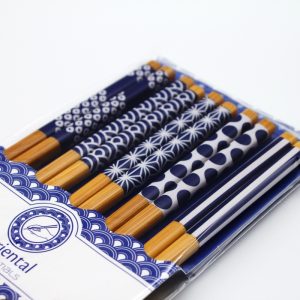 Essstäbchen 5er Set „Aiiro“ (hochwertiges Set aus Bambus, in 5 indigoblauen Motiven)