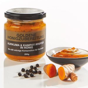 Goldene Honigzubereitung (250g)  Kurkuma + Kampot Pfeffer in Honig