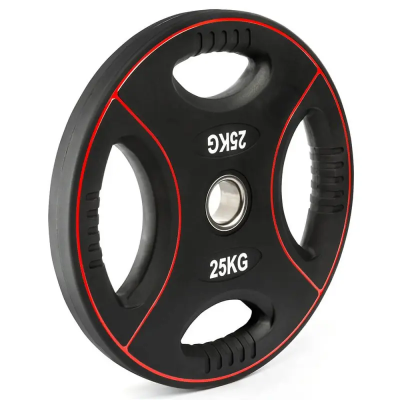 Polyurethan 4-Grip Hantelscheibe 50 mm Schwarz/Rot – Bild 2