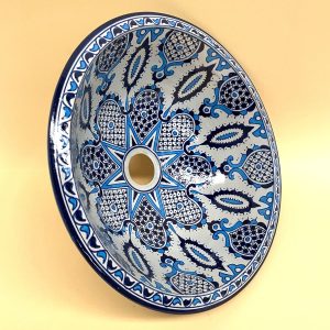 Arabisches Keramikwaschbecken aus Fez, bläulich, 40 cm | Marokkanisches Kunsthandwerk